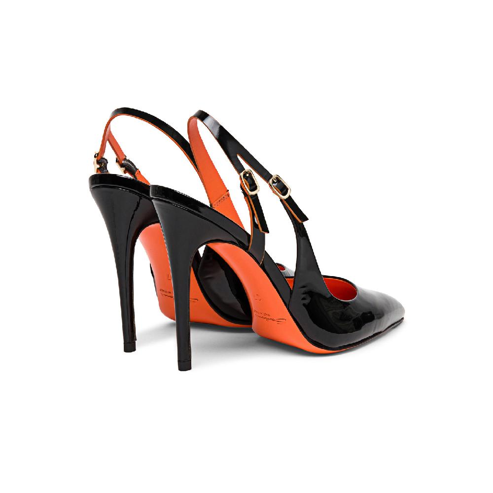 Santoni Slingback tacco alto da donna in vernice nera Qualità Garantita