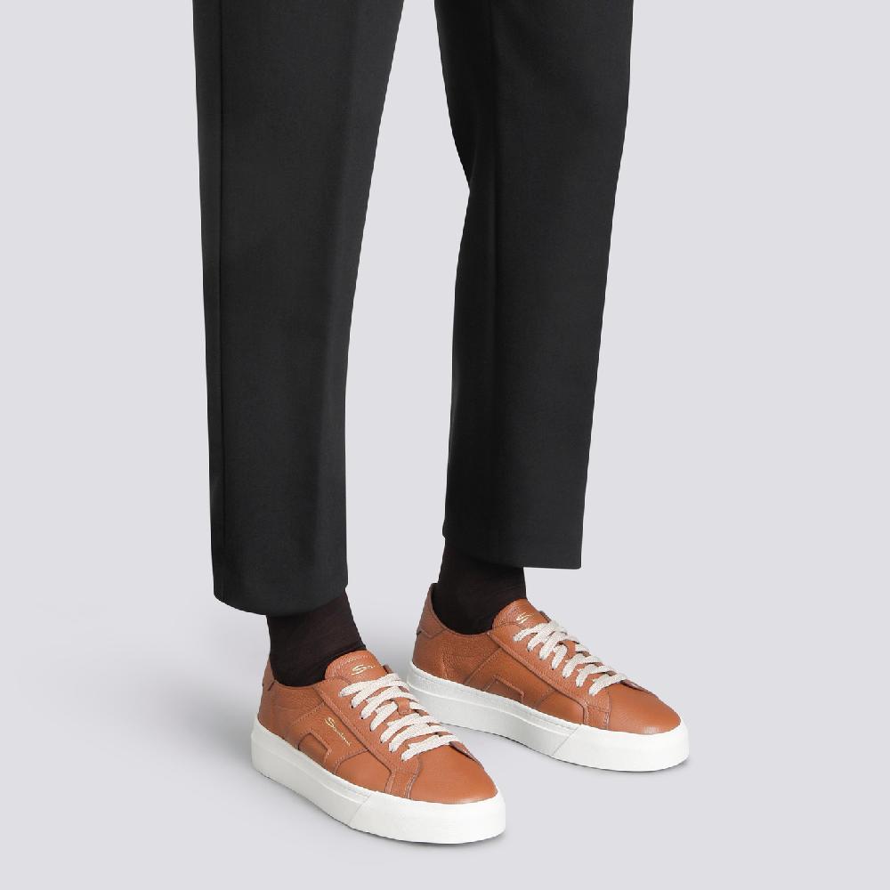 Santoni Double Buckle Sneaker da donna in pelle bottalata marrone Affare Del Giorno
