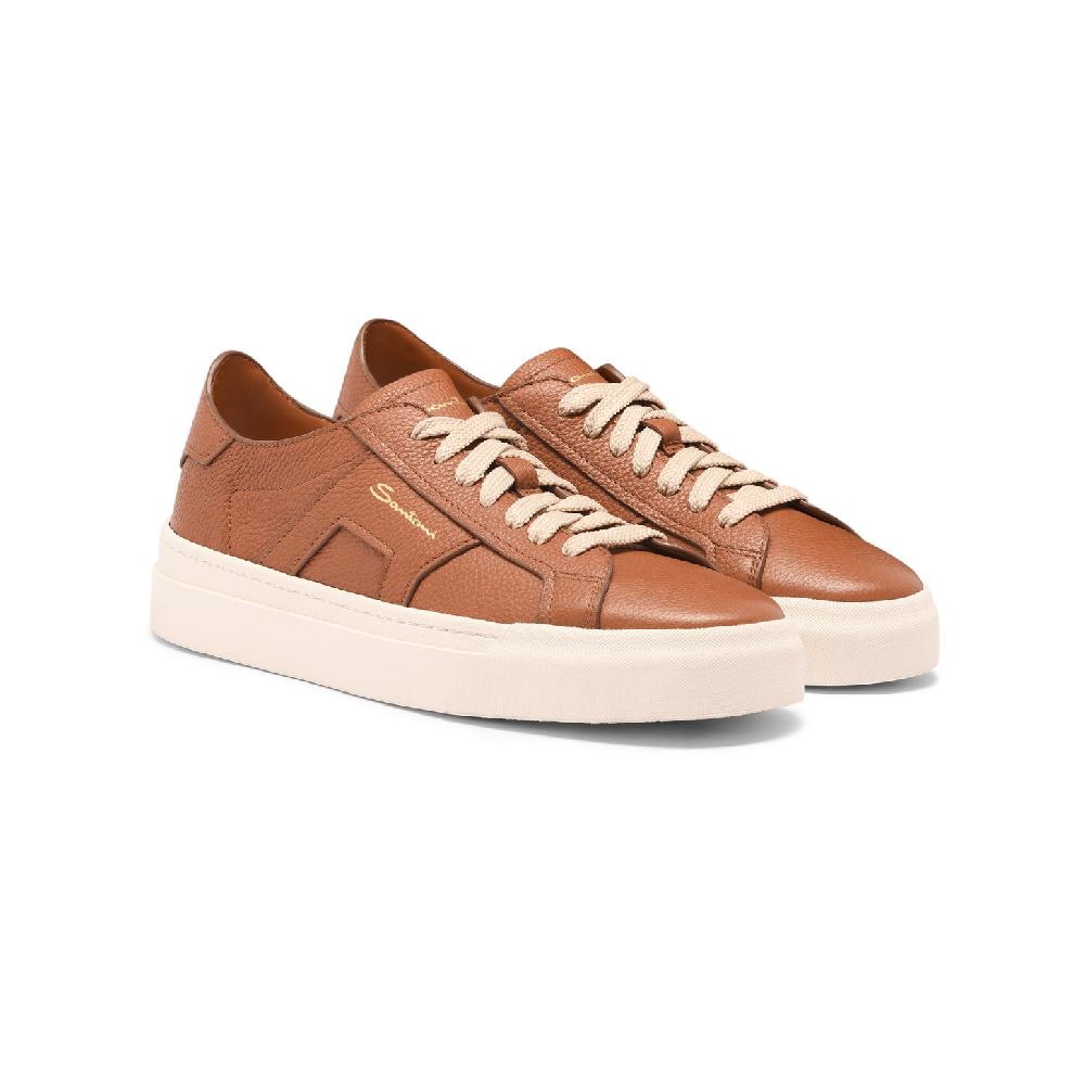 Santoni Double Buckle Sneaker da donna in pelle bottalata marrone Affare Del Giorno
