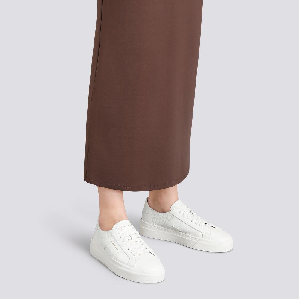 Santoni Double Buckle Sneaker da donna in pelle bottalata bianca Prezzo Ridotto