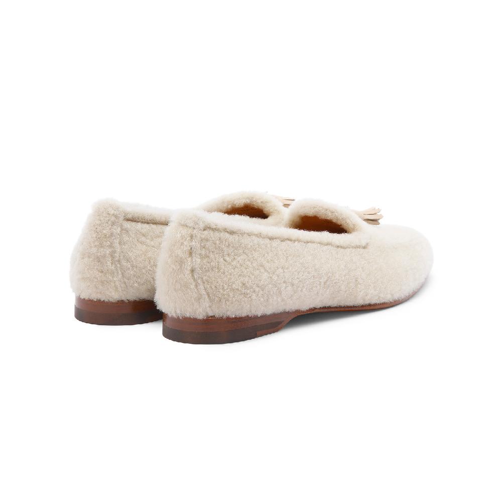 Santoni Mocassino Andrea con nappe da donna in pelliccia beige Presa