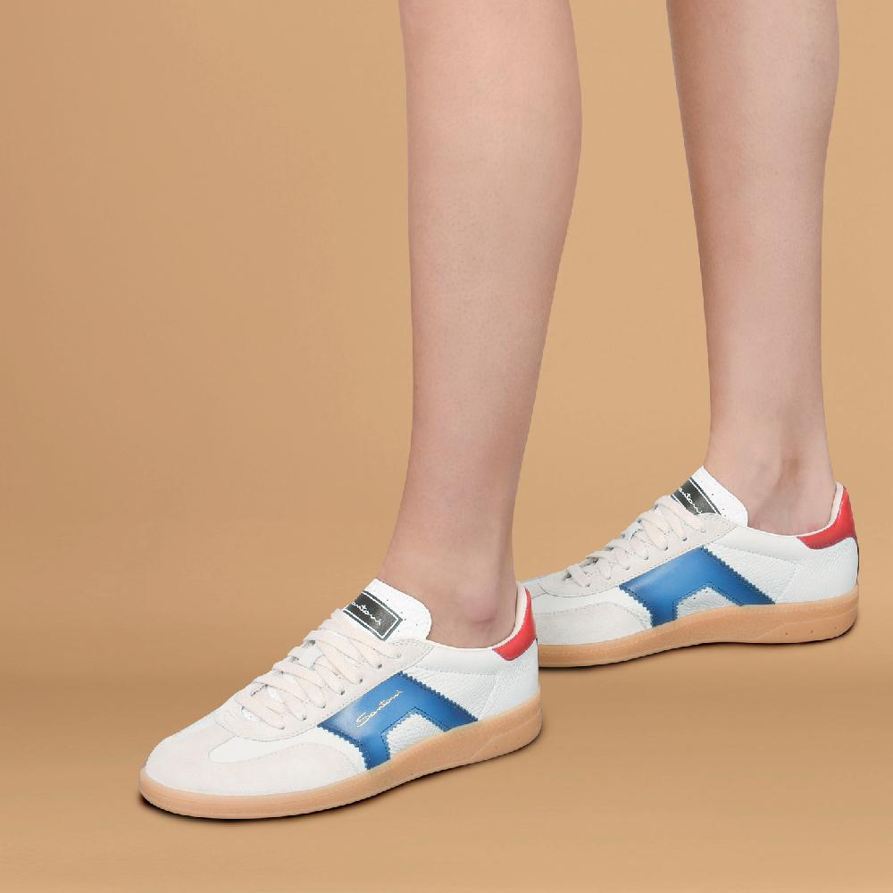 Santoni DBS Oly sneaker da donna in pelle e suede bianco blu e rosso Online