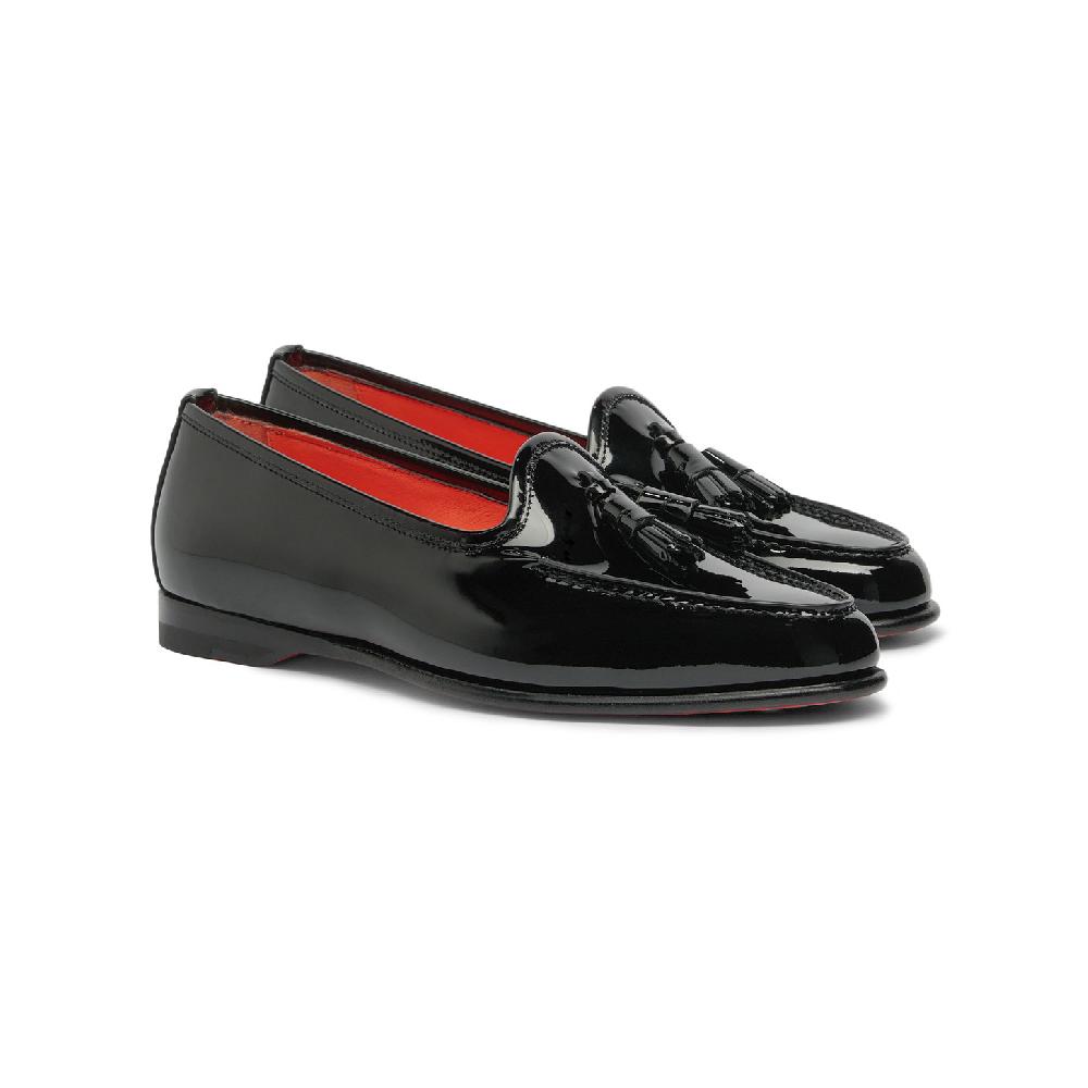 Santoni Mocassino Andrea con nappe da donna in vernice nera Vendita Calda