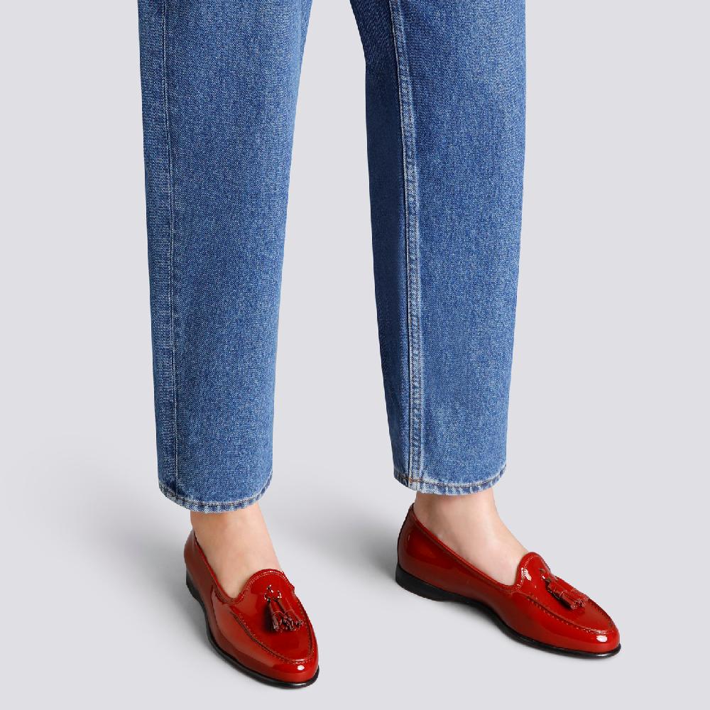 Santoni Mocassino Andrea con nappe da donna in vernice rossa Vendita Economica
