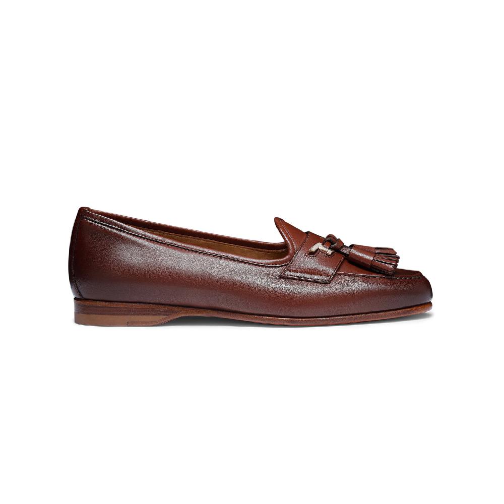 Santoni Mocassino Andrea con nappe da donna in nappa marrone Saldi Di Fabbrica