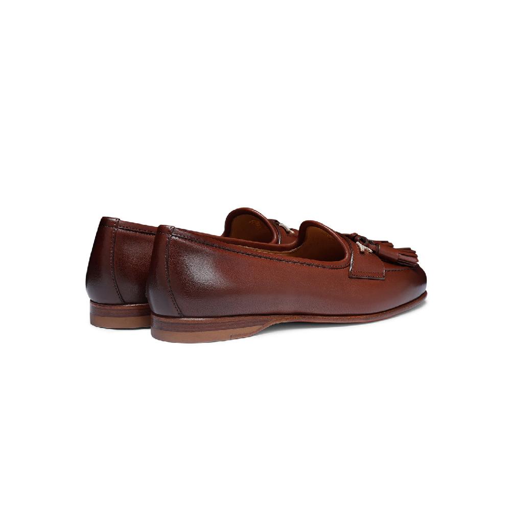 Santoni Mocassino Andrea con nappe da donna in nappa marrone Saldi Di Fabbrica