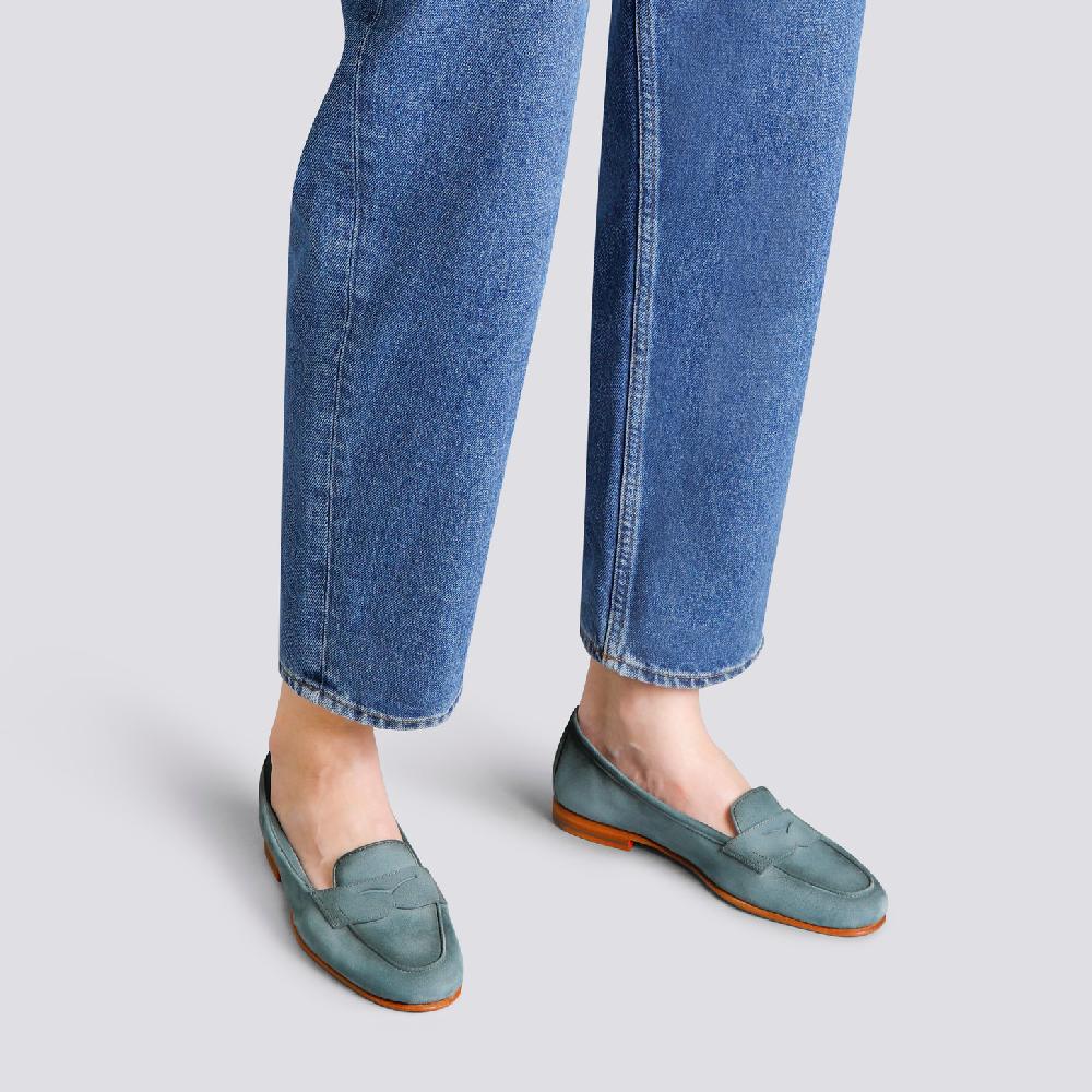 Santoni Mocassino Carla da donna in suede azzurro In Saldo