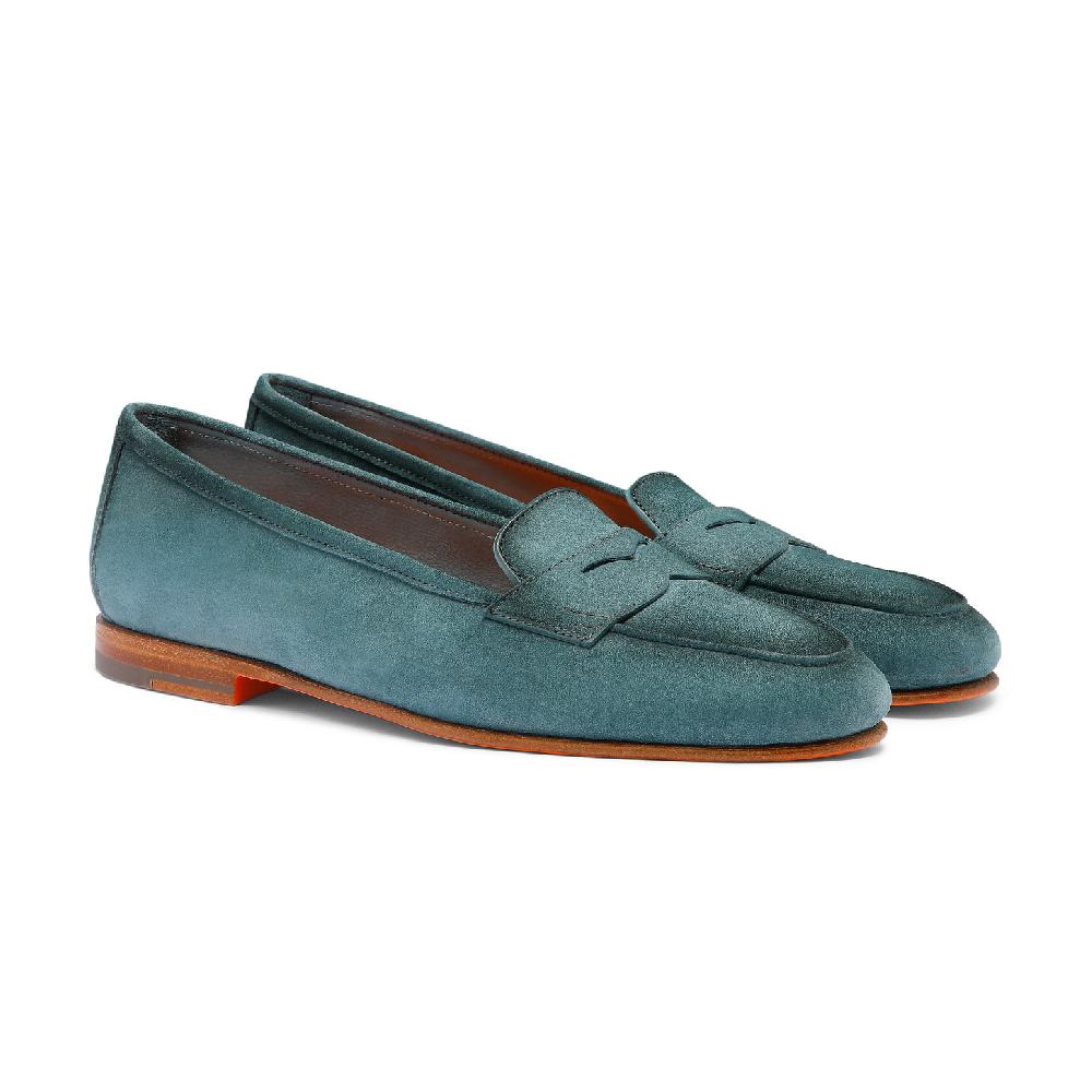 Santoni Mocassino Carla da donna in suede azzurro In Saldo