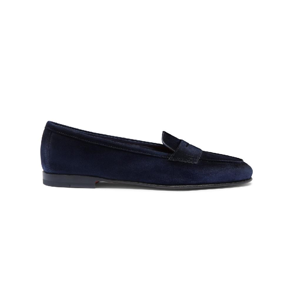 Santoni Mocassino Carla da donna in suede blu Nuova