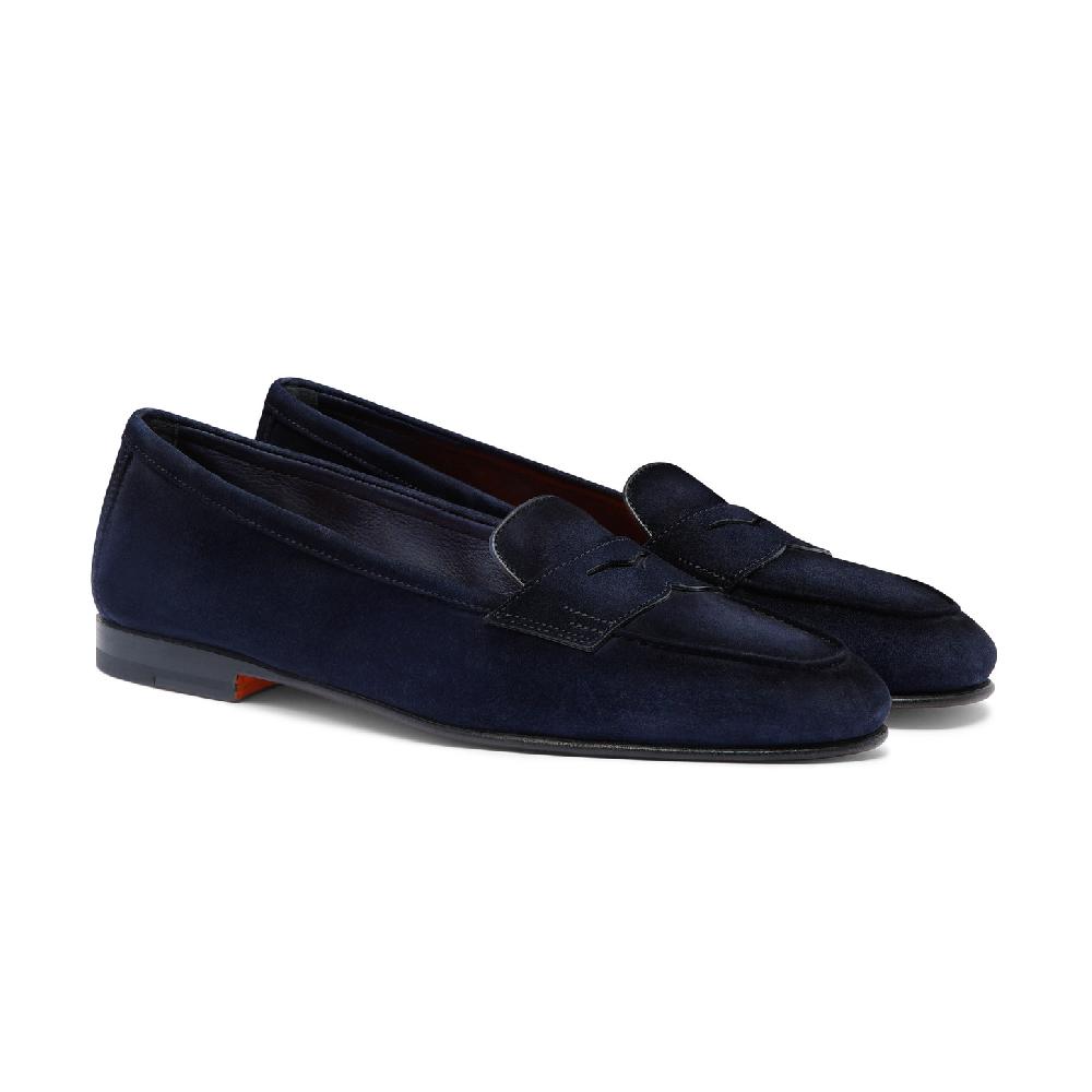 Santoni Mocassino Carla da donna in suede blu Nuova