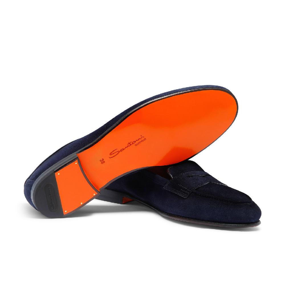 Santoni Mocassino Carla da donna in suede blu Nuova
