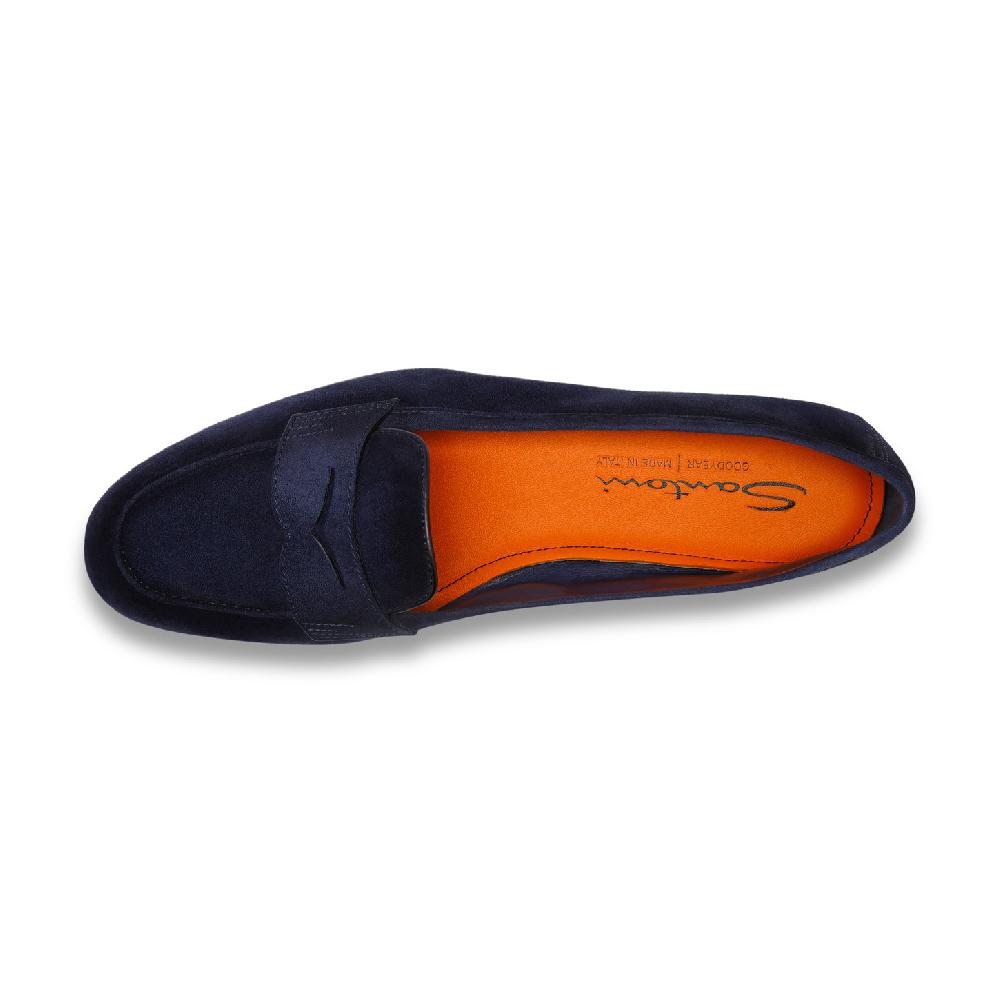 Santoni Mocassino Carla da donna in suede blu Nuova