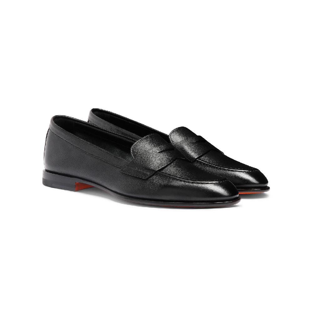 Santoni Mocassino penny da donna in pelle nera Italia