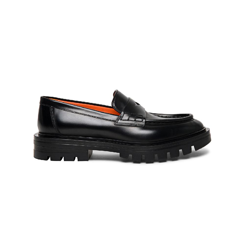 Santoni Mocassino penny da donna in pelle anticata nera Nuovo