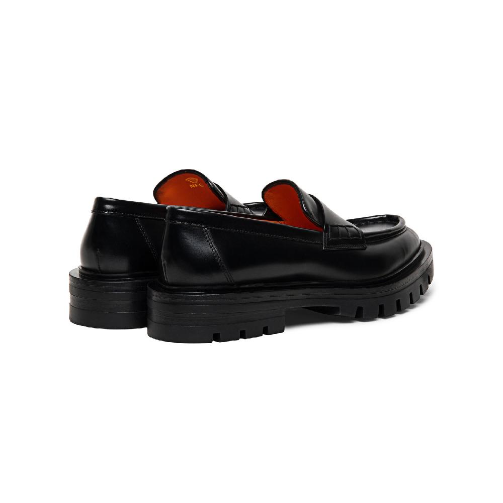 Santoni Mocassino penny da donna in pelle anticata nera Nuovo