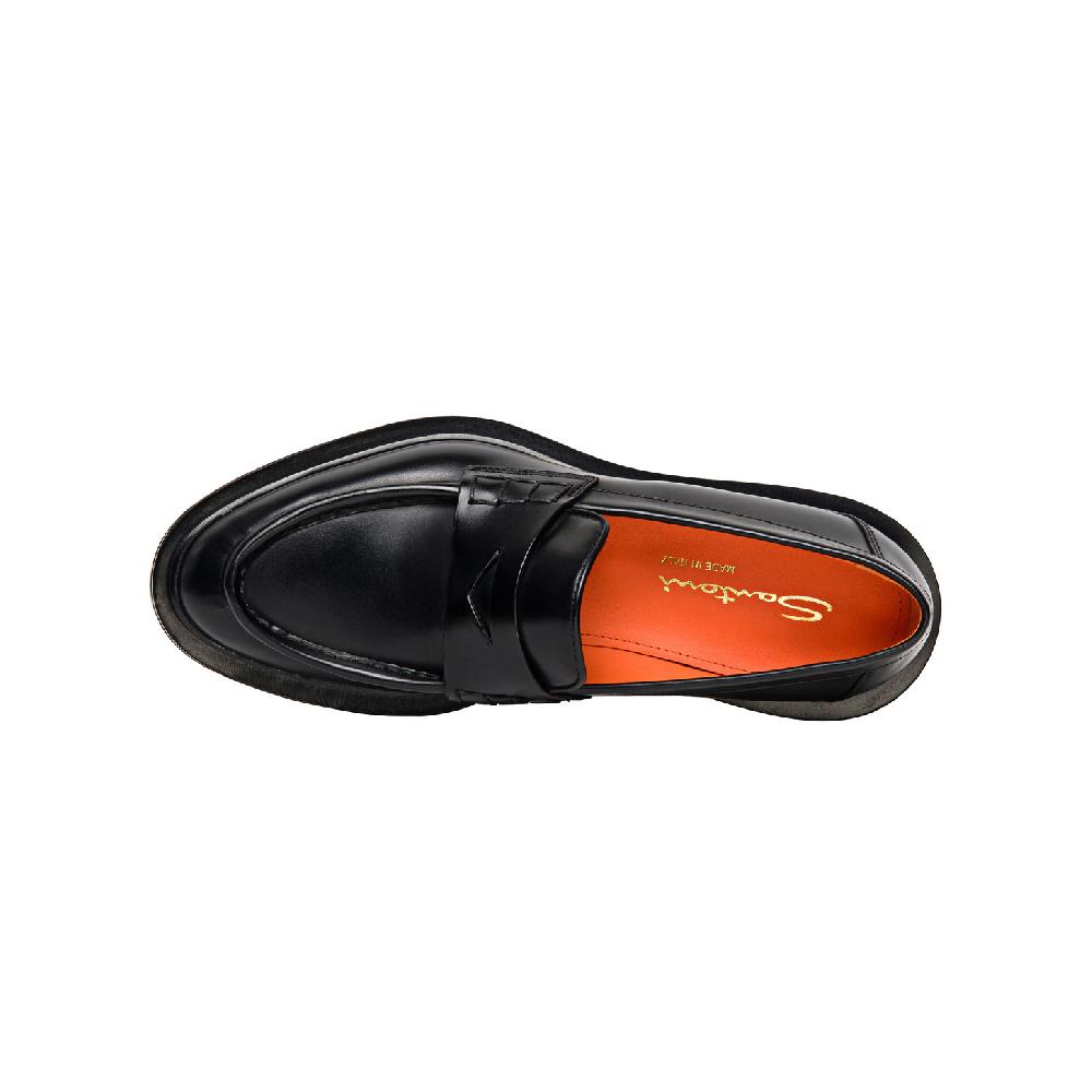 Santoni Mocassino penny da donna in pelle anticata nera Nuovo