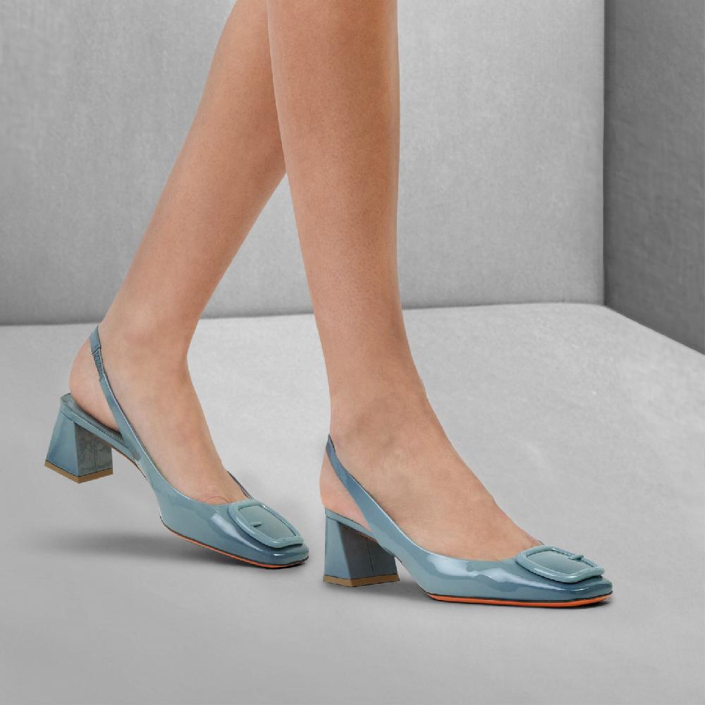 Santoni Slingback tacco medio da donna in vernice azzurra Vendita