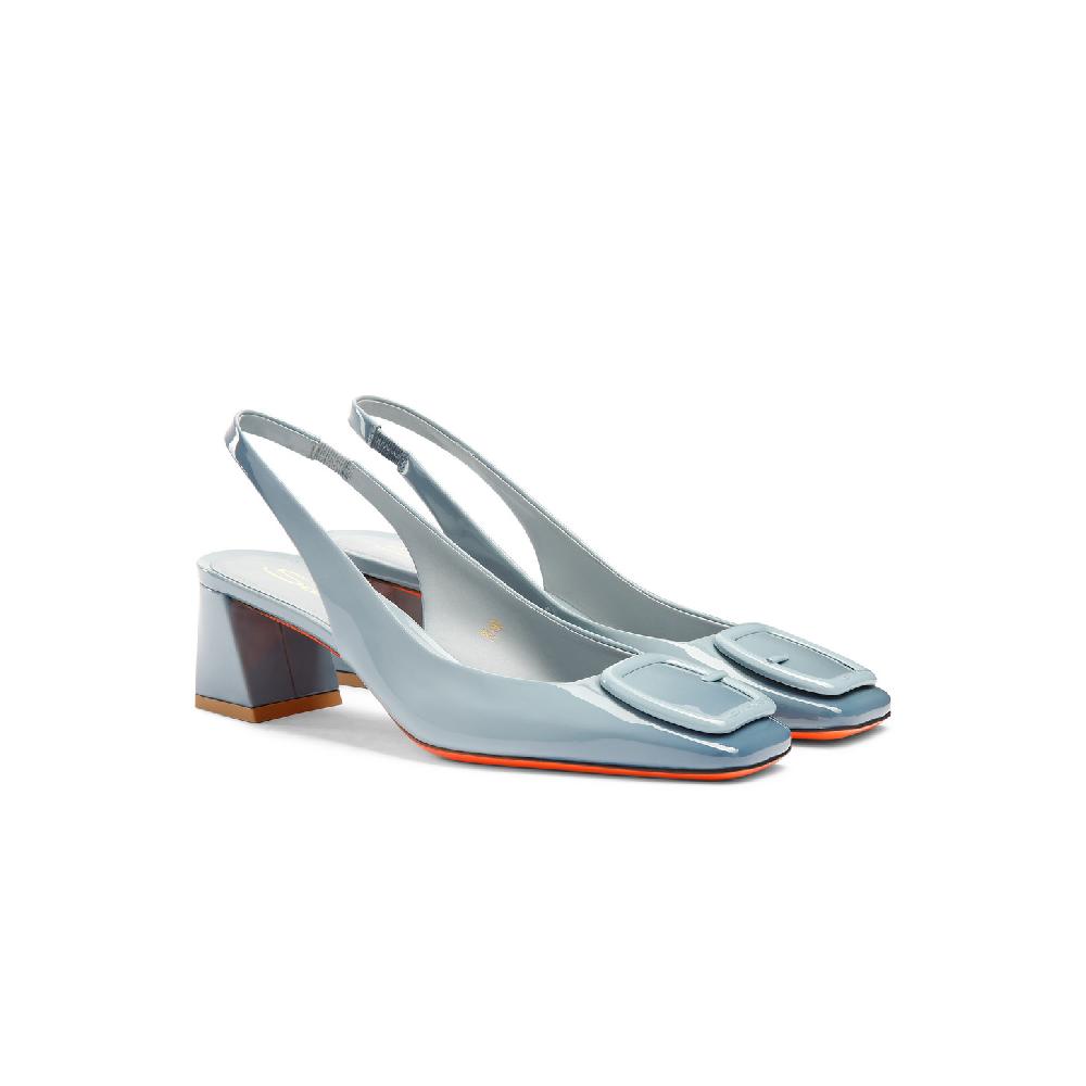 Santoni Slingback tacco medio da donna in vernice azzurra Vendita