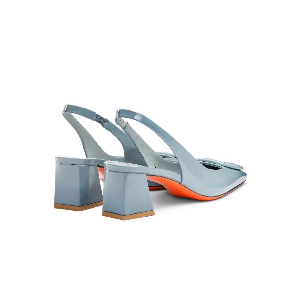 Santoni Slingback tacco medio da donna in vernice azzurra Vendita