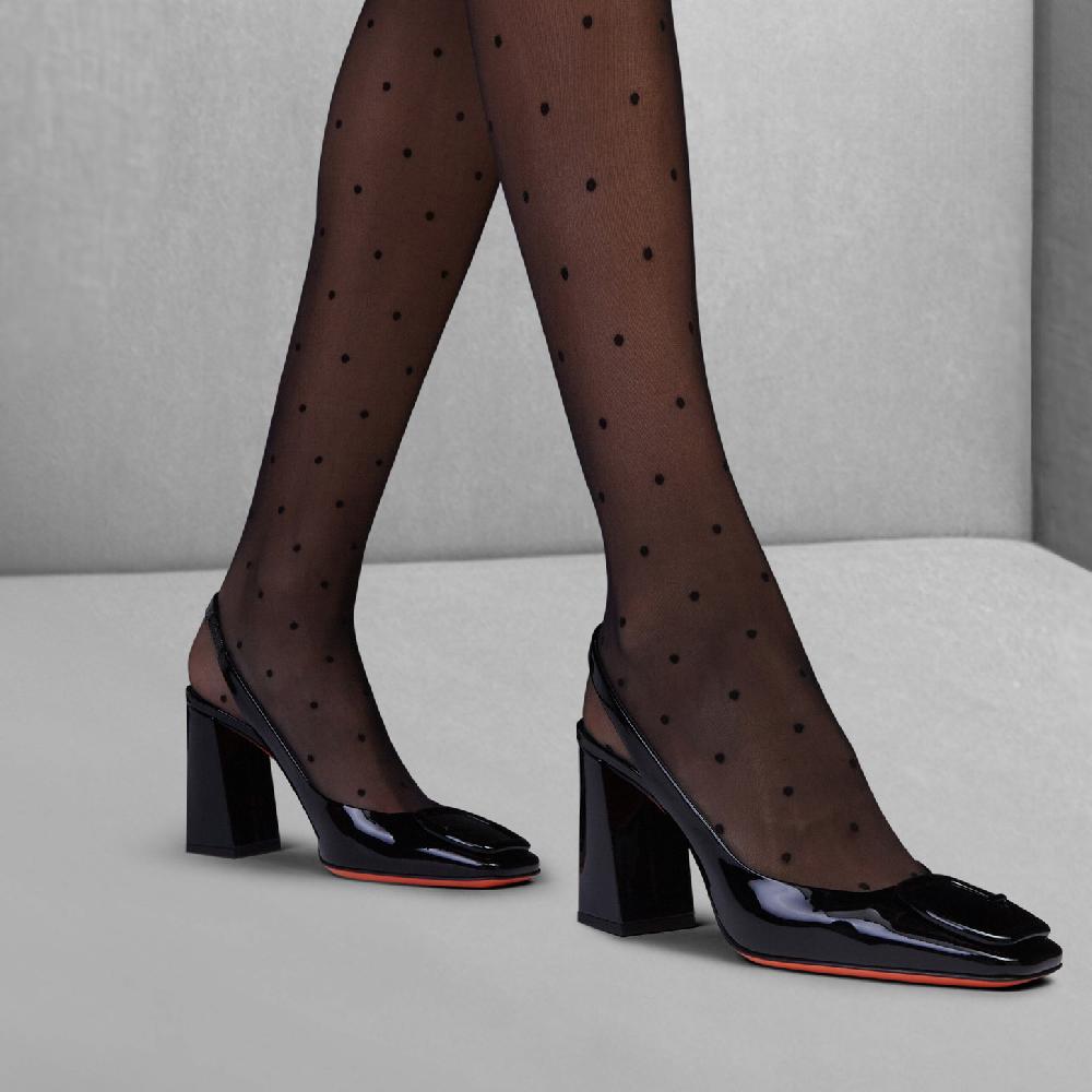 Santoni Slingback tacco alto da donna in vernice nera Promozione