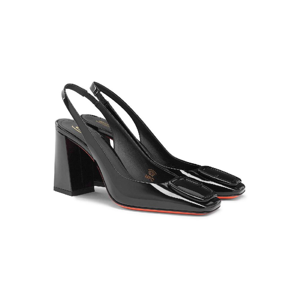 Santoni Slingback tacco alto da donna in vernice nera Promozione