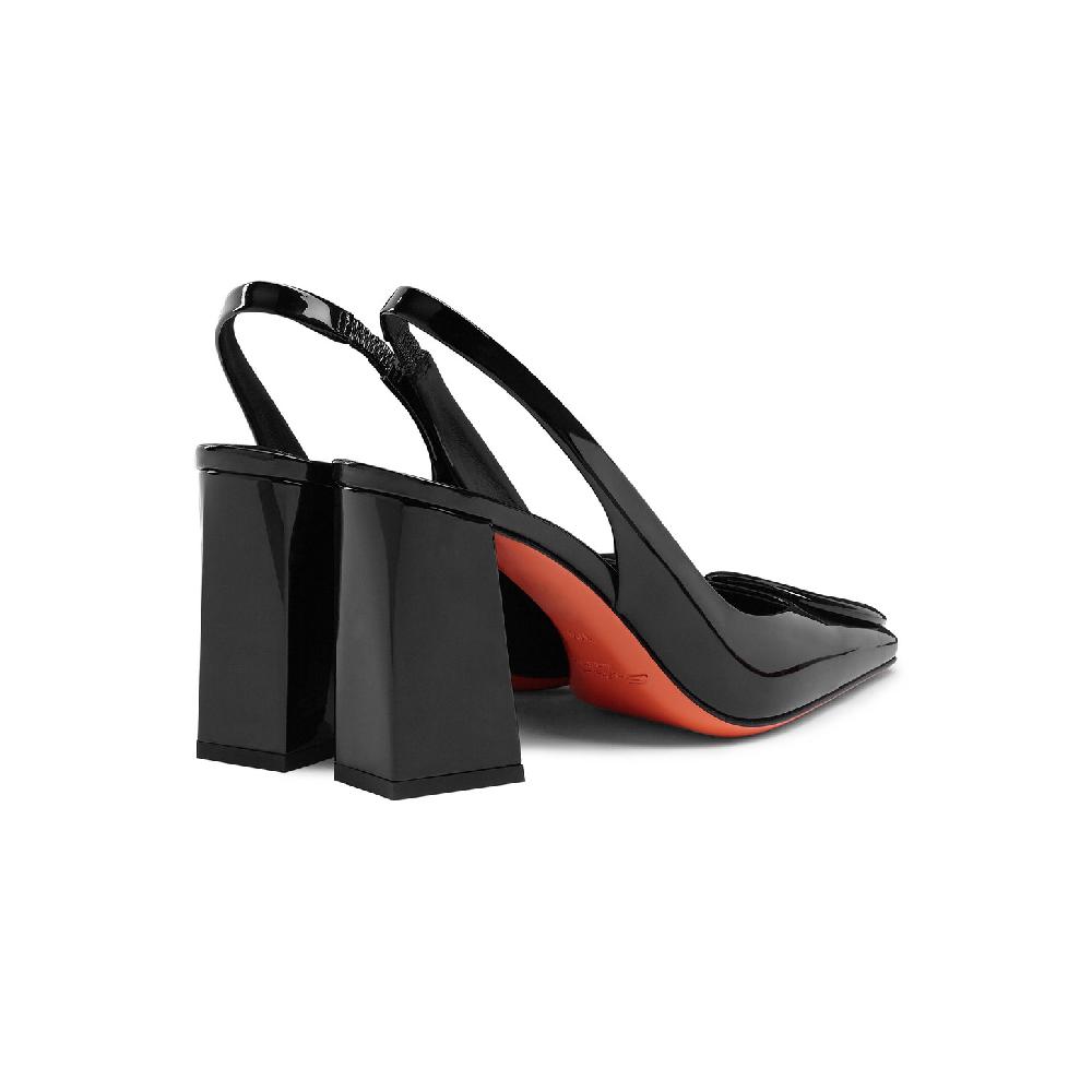 Santoni Slingback tacco alto da donna in vernice nera Promozione