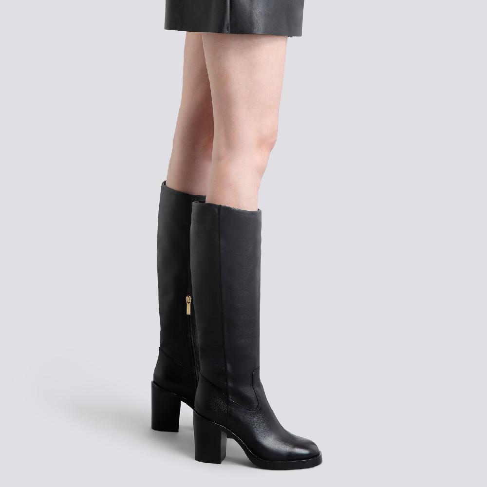Santoni Stivale tacco alto da donna in pelle nera Promozione Limitata