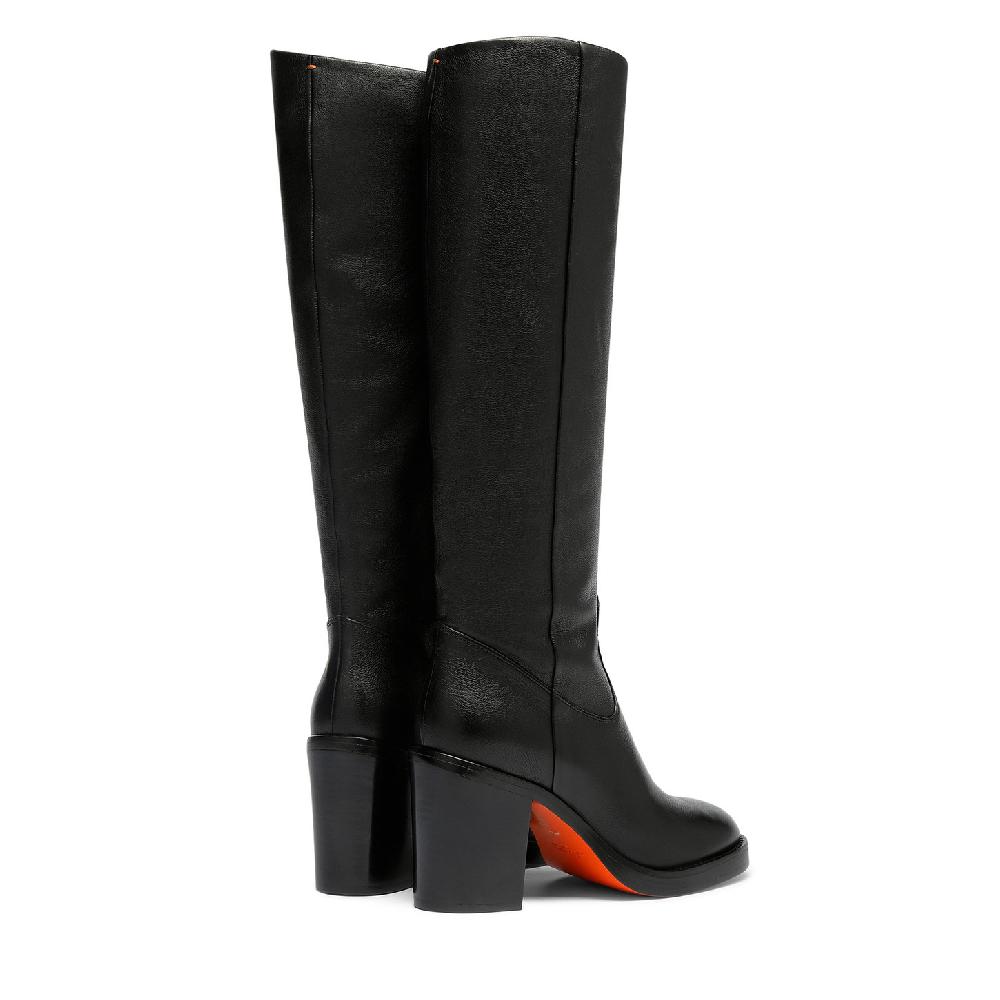 Santoni Stivale tacco alto da donna in pelle nera Promozione Limitata