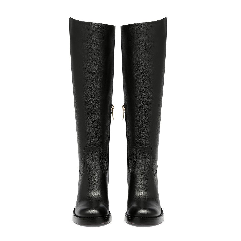 Santoni Stivale tacco alto da donna in pelle nera Promozione Limitata