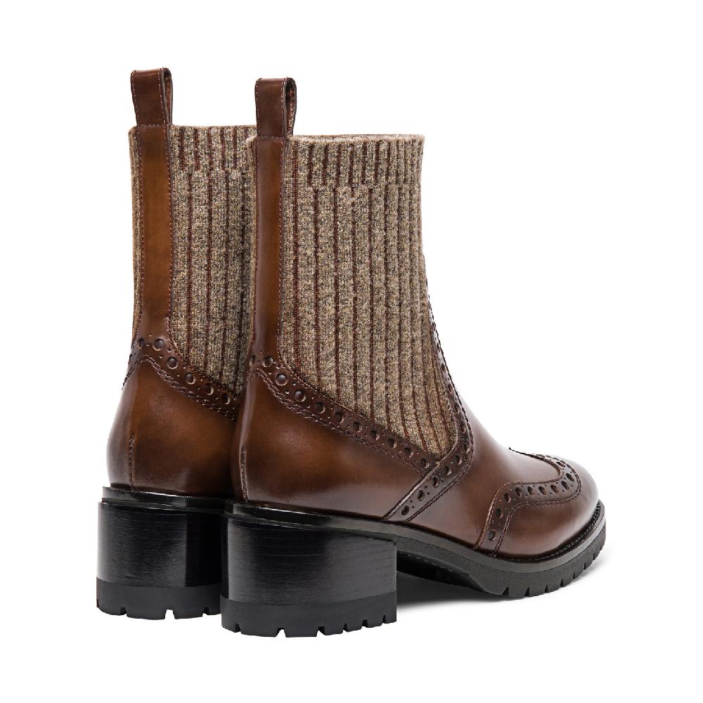 Santoni Stivaletto tacco basso brogue con calzino da donna in pelle marrone Shopping Online