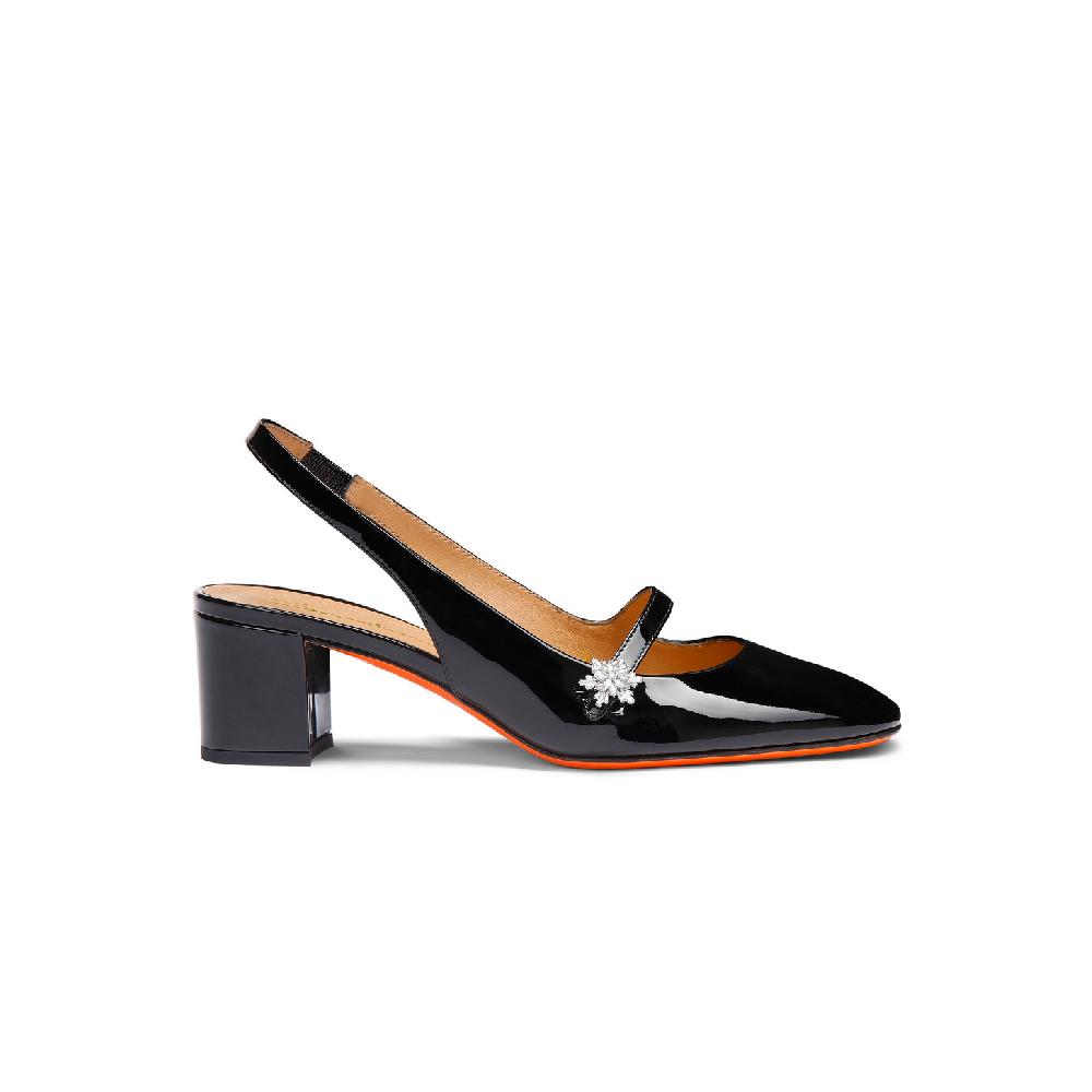Santoni Slingback tacco basso da donna in vernice nera Prezzo Ridotto