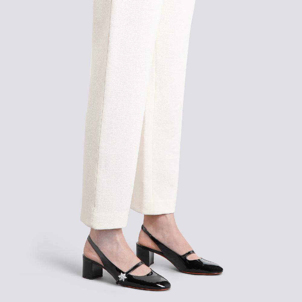 Santoni Slingback tacco basso da donna in vernice nera Prezzo Ridotto