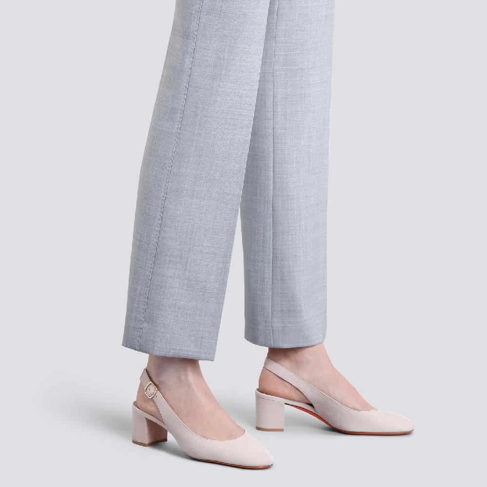 Santoni Slingback tacco basso da donna in suede rosa Novità