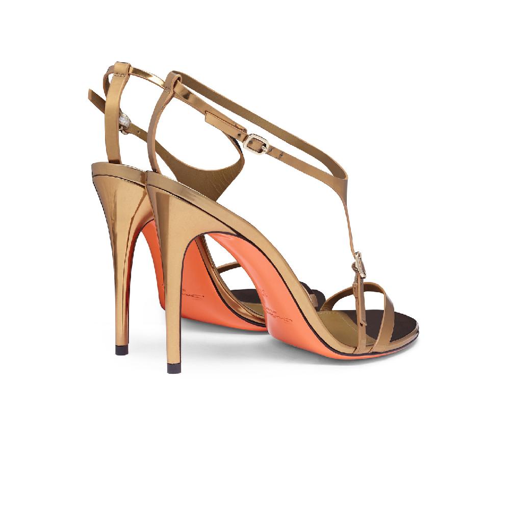 Santoni Sandalo tacco alto da donna in materiale specchiato oro Offerta natalizia