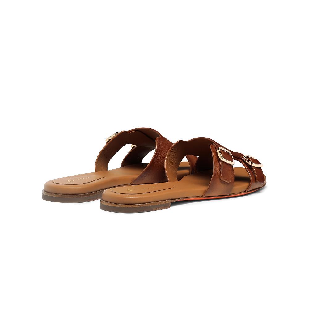 Santoni Sandalo slide Didi con doppia fibbia da donna in pelle marrone Economico
