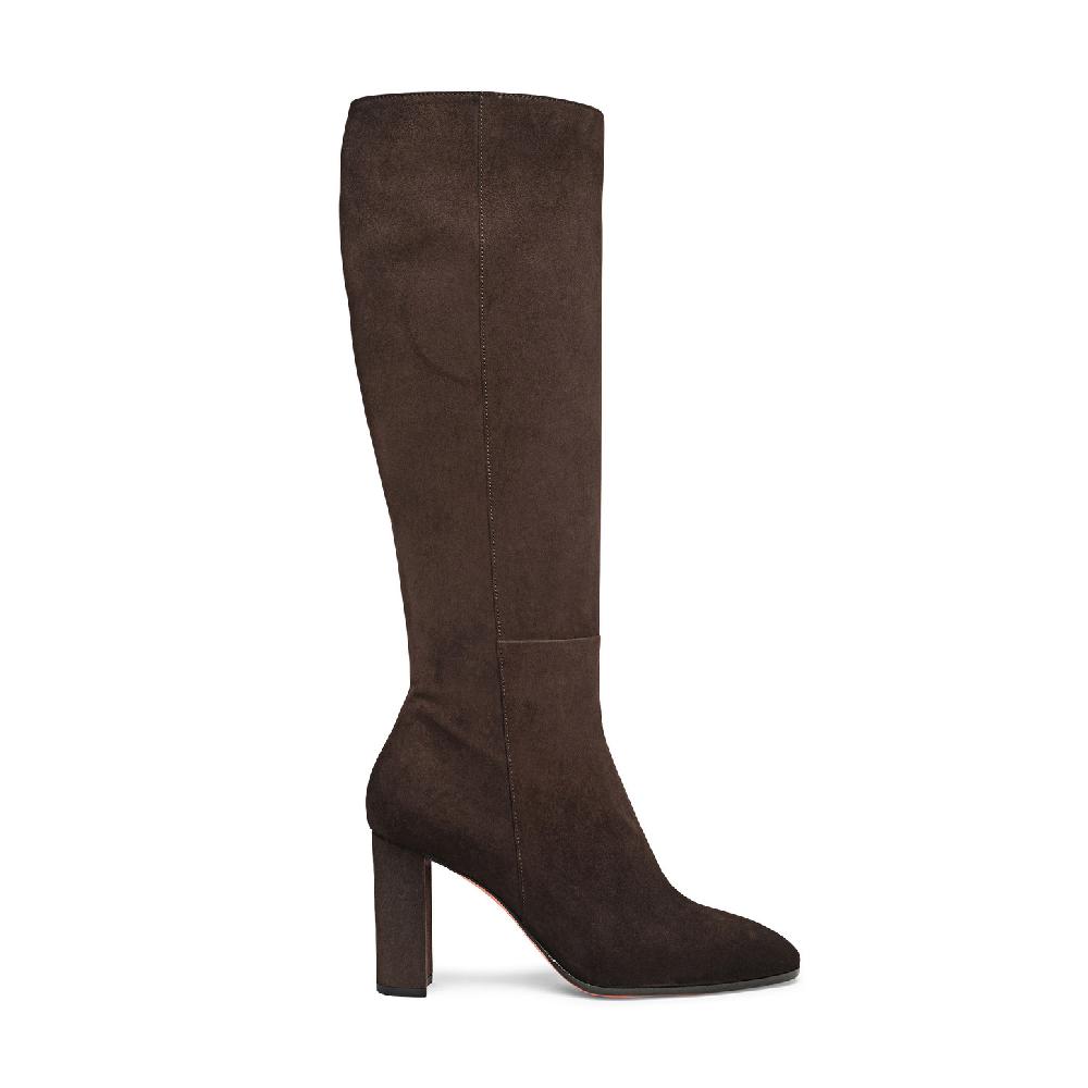Santoni Stivale tacco alto da donna in suede testa di moro Offerte