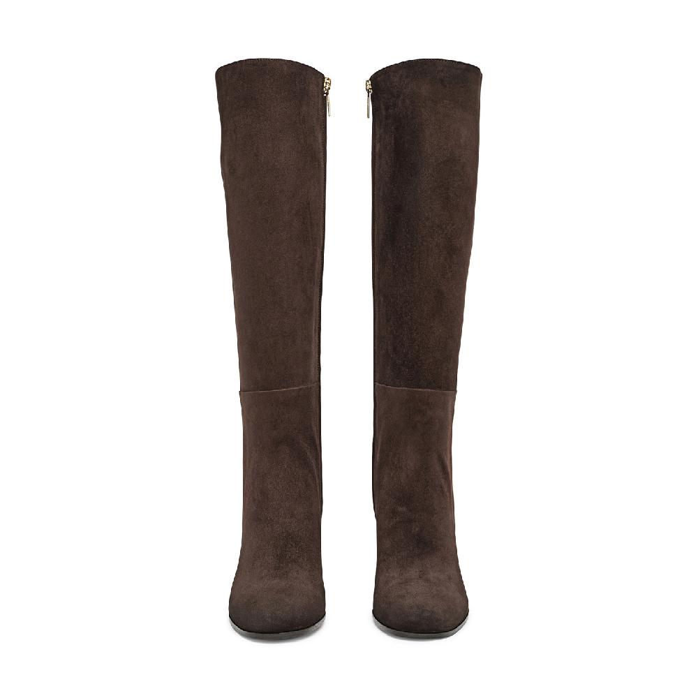 Santoni Stivale tacco alto da donna in suede testa di moro Offerte