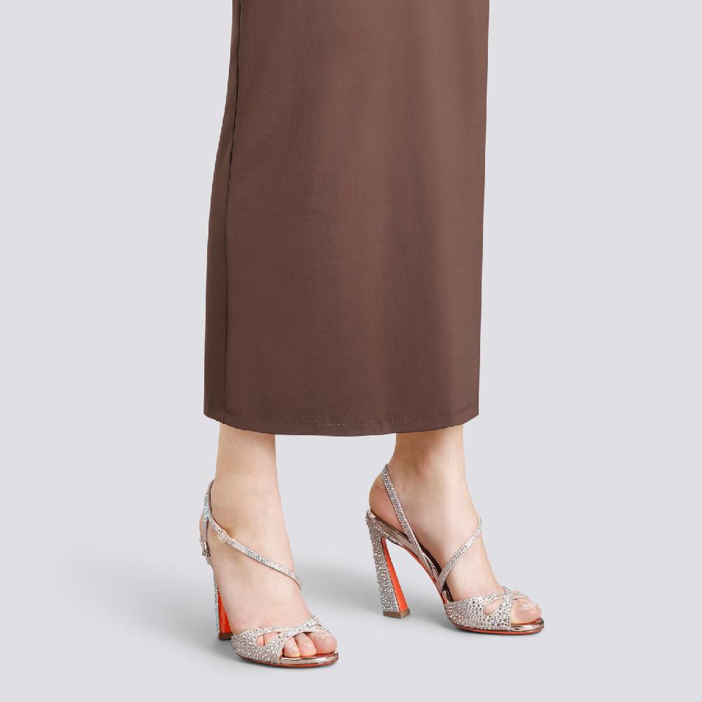 Santoni Sandalo tacco alto da donna in suede e strass rosa Vendita Economica