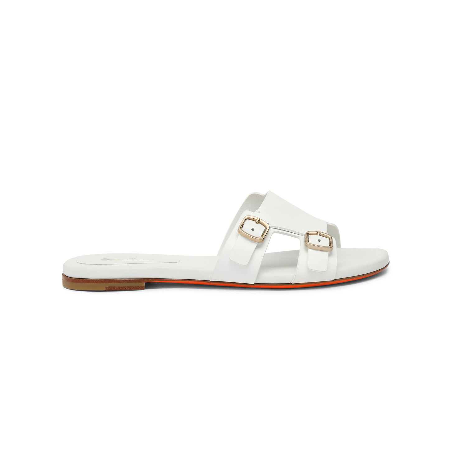 Santoni Sandalo slide Didi con doppia fibbia da donna in pelle bianca Saldi Di Fabbrica