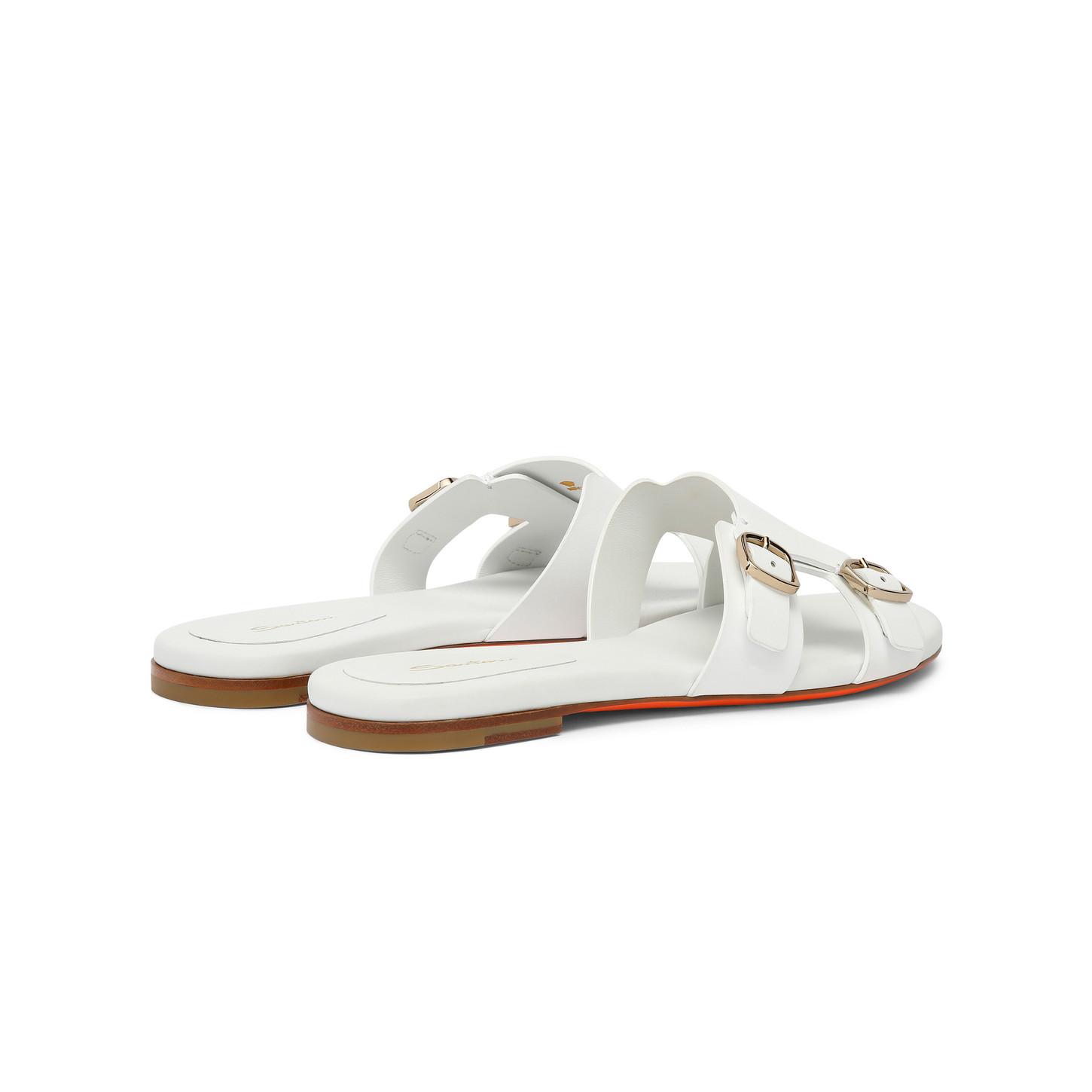 Santoni Sandalo slide Didi con doppia fibbia da donna in pelle bianca Saldi Di Fabbrica