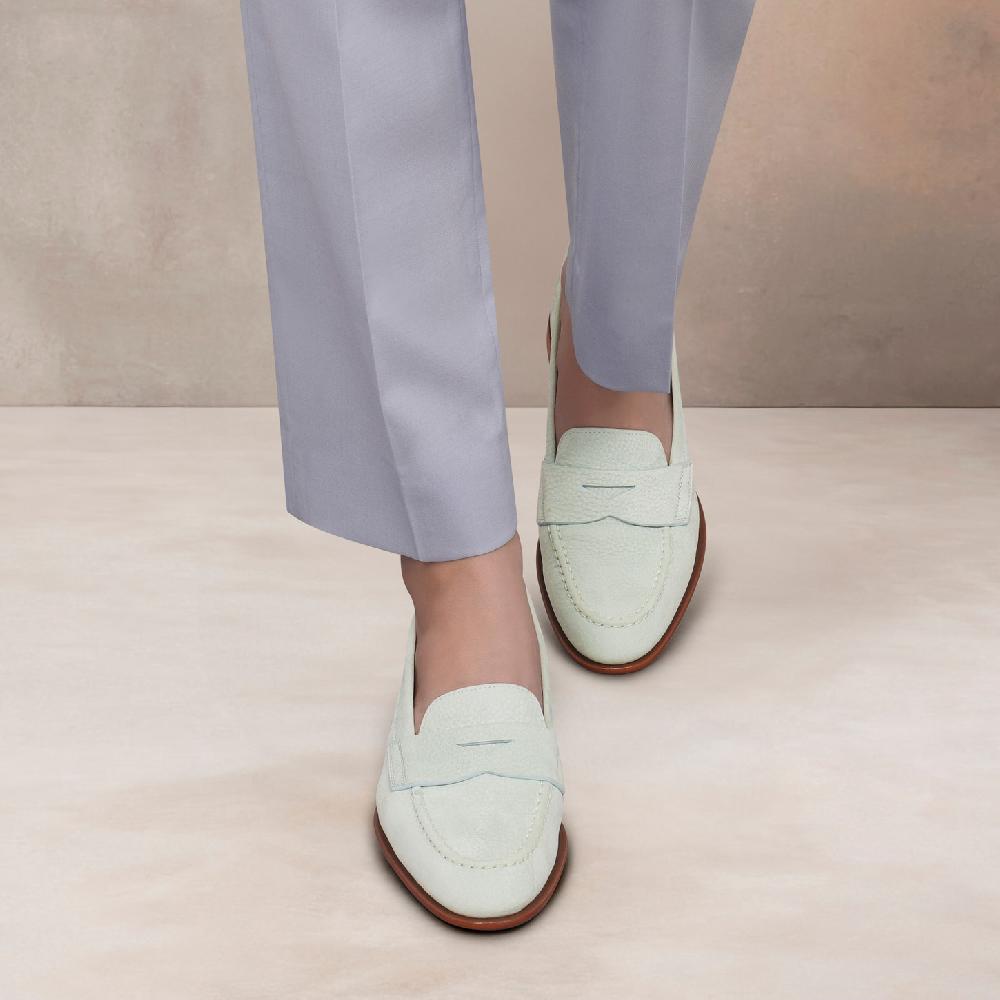 Santoni Mocassino penny da donna in nabuk azzurro Negozio