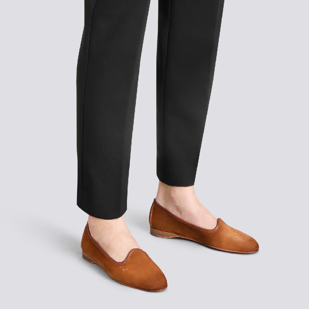 Santoni Mocassino da donna in suede marrone In Saldo