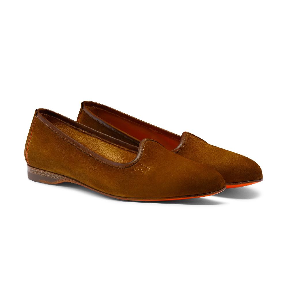Santoni Mocassino da donna in suede marrone In Saldo