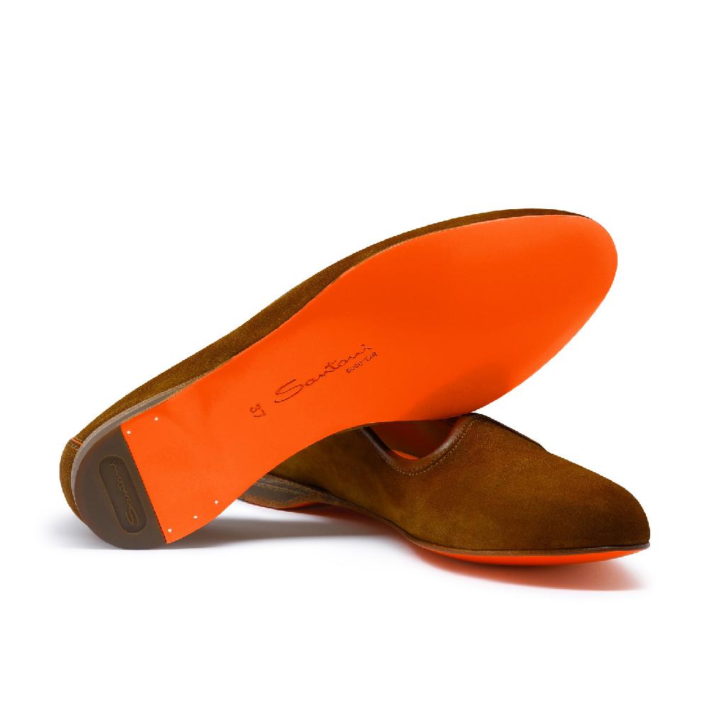 Santoni Mocassino da donna in suede marrone In Saldo