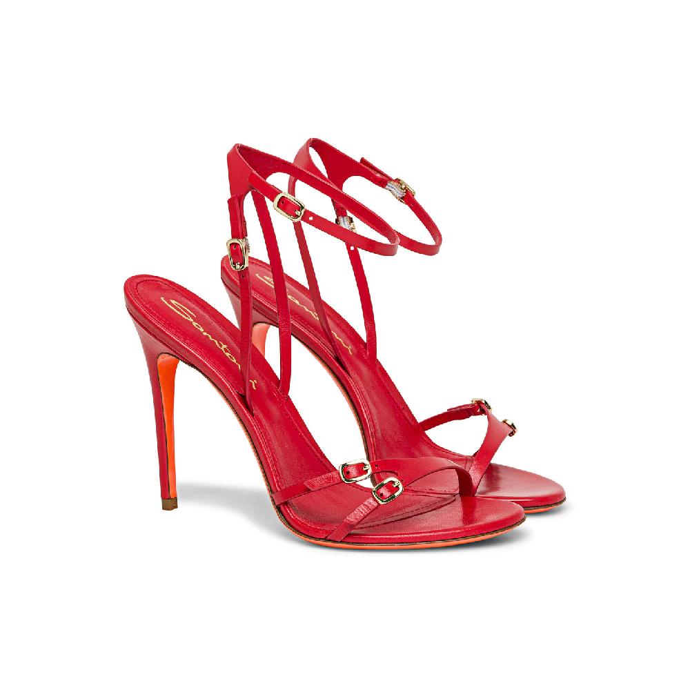 Santoni Sandalo tacco alto da donna in pelle rossa Nuova