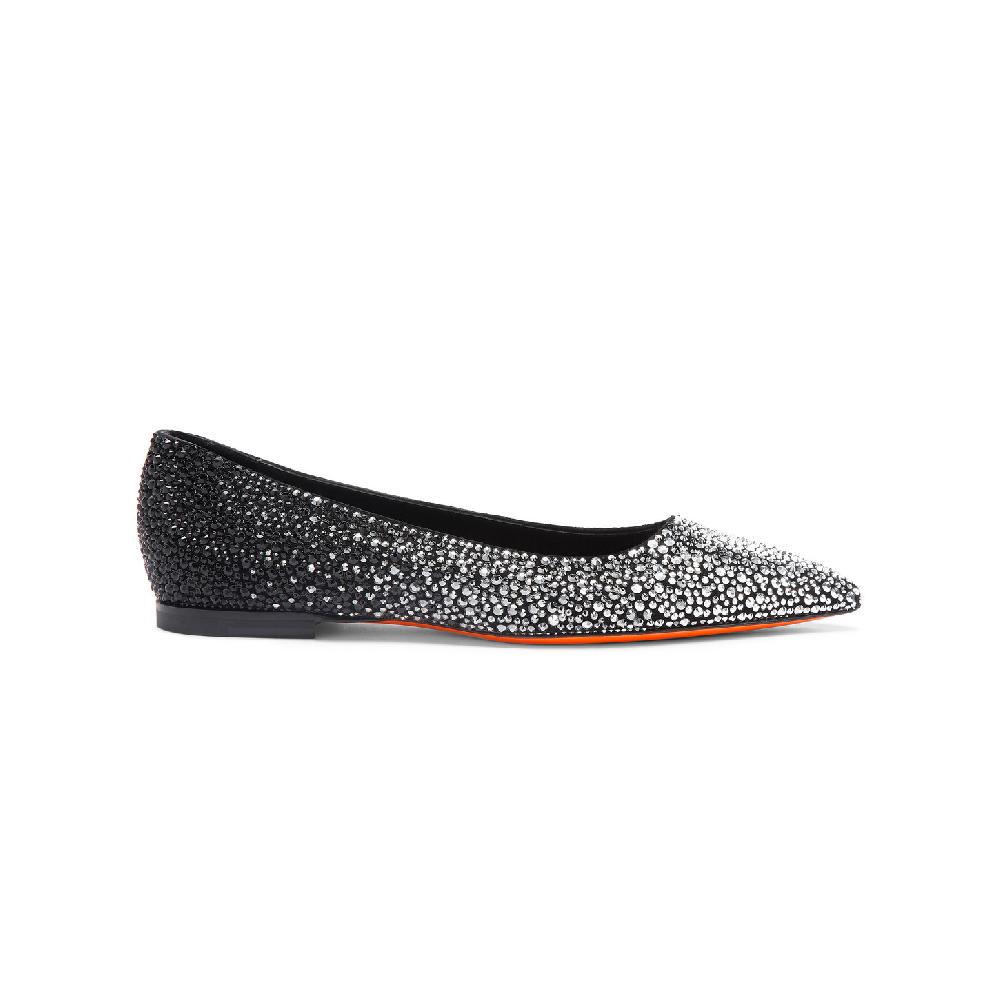 Santoni Ballerina da donna in suede e strass neri Moda