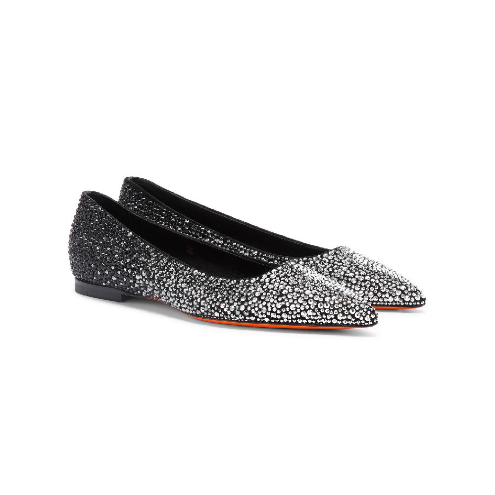 Santoni Ballerina da donna in suede e strass neri Moda