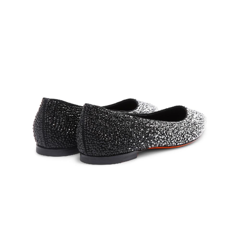 Santoni Ballerina da donna in suede e strass neri Moda