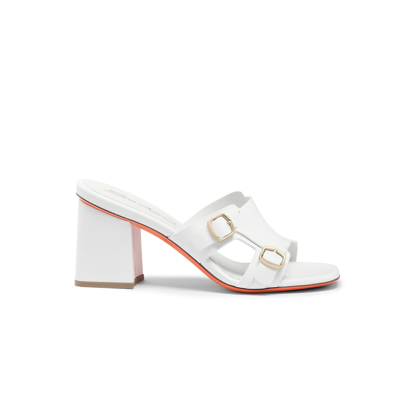 Santoni Sandalo doppia fibbia tacco medio da donna in pelle bianca 2025