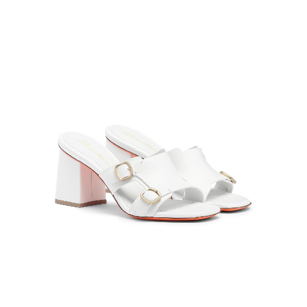 Santoni Sandalo doppia fibbia tacco medio da donna in pelle bianca 2025